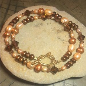 💎Brown, bronze cream bead necklace